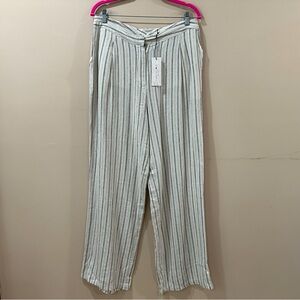 Rachel Zoe Pants Pleated Wide Leg Striped Ivory Black Hi Waist Women L Coastal